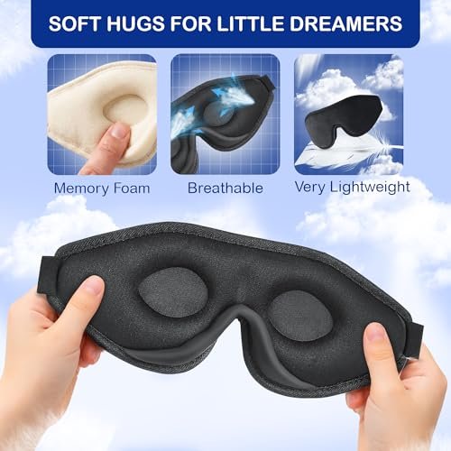 ASTRA VENA 3D Schlafmaske für Kinder – Lichtblockierende, konturierte Augenmaske mit Memory-Schaum, verstellbarem Riemen, für Jungen und Mädchen, Schwarz