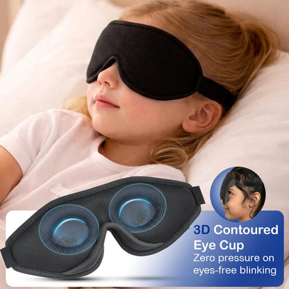 ASTRA VENA 3D Schlafmaske für Kinder – Lichtblockierende, konturierte Augenmaske mit Memory-Schaum, verstellbarem Riemen, für Jungen und Mädchen, Schwarz