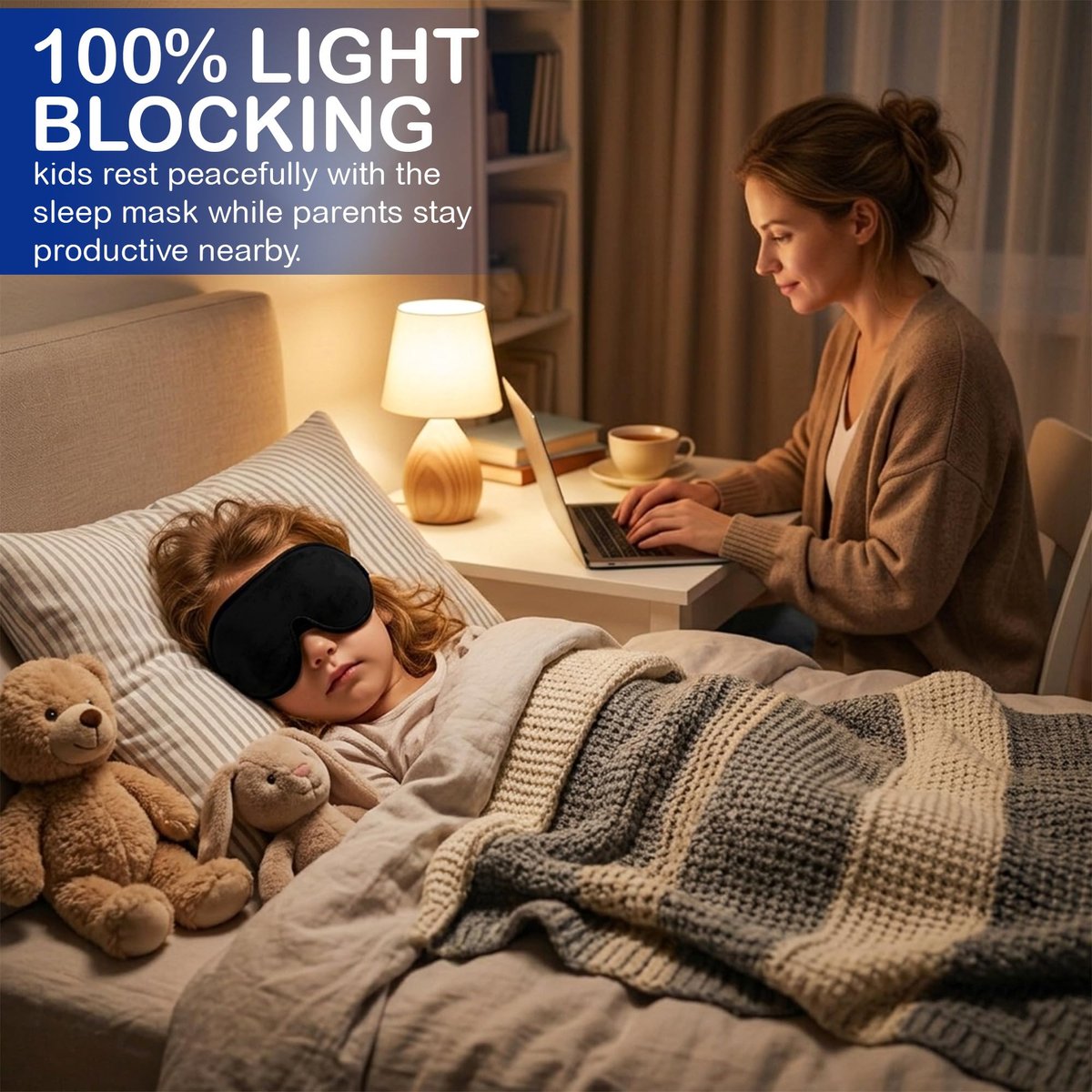 ASTRA VENA 3D Schlafmaske für Kinder – Lichtblockierende, konturierte Augenmaske mit Memory-Schaum, verstellbarem Riemen, für Jungen und Mädchen, Schwarz