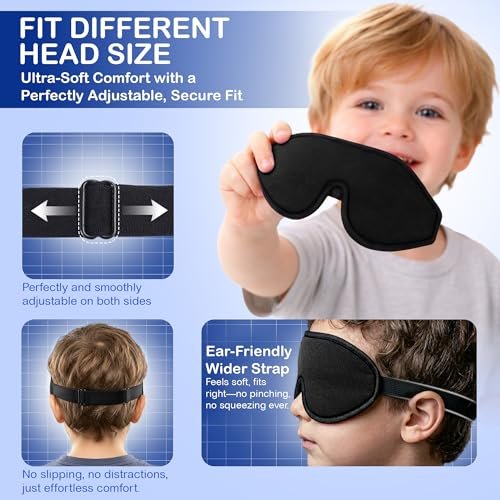 ASTRA VENA 3D Schlafmaske für Kinder – Lichtblockierende Schlafbrille mit Memory-Schaum, verstellbarem Riemen, für Jungen und Mädchen, Dunkelblau