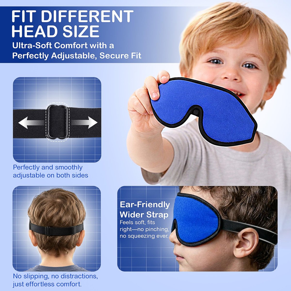 ASTRA VENA 3D Schlafmaske für Kinder – Lichtblockierende Schlafbrille mit Memory-Schaum, verstellbarem Riemen, für Jungen und Mädchen, Dunkelblau
