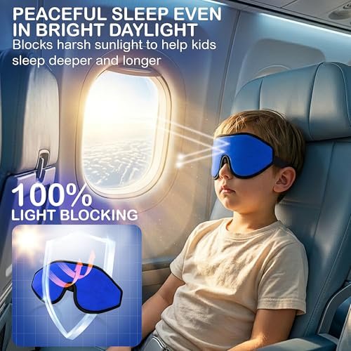 ASTRA VENA 3D Schlafmaske für Kinder – Lichtblockierende Schlafbrille mit Memory-Schaum, verstellbarem Riemen, für Jungen und Mädchen, Dunkelblau