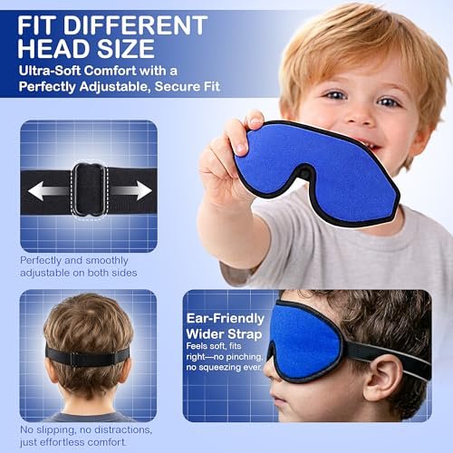 ASTRA VENA 3D Schlafmaske für Kinder – Lichtblockierende Schlafbrille mit Memory-Schaum, verstellbarem Riemen, für Jungen und Mädchen, Dunkelblau
