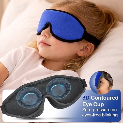 ASTRA VENA 3D Schlafmaske für Kinder – Lichtblockierende Schlafbrille mit Memory-Schaum, verstellbarem Riemen, für Jungen und Mädchen, Dunkelblau