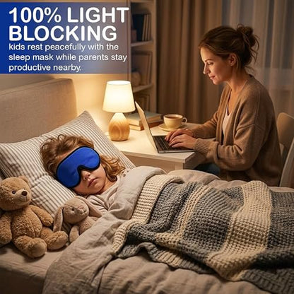 ASTRA VENA 3D Schlafmaske für Kinder – Lichtblockierende Schlafbrille mit Memory-Schaum, verstellbarem Riemen, für Jungen und Mädchen, Dunkelblau