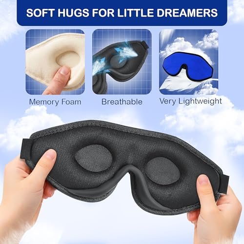 ASTRA VENA 3D Schlafmaske für Kinder – Lichtblockierende Schlafbrille mit Memory-Schaum, verstellbarem Riemen, für Jungen und Mädchen, Dunkelblau