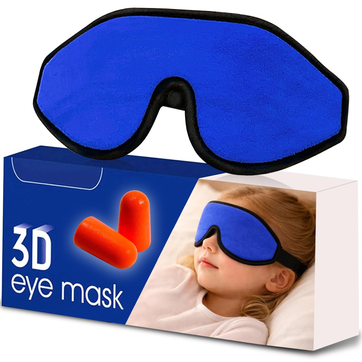 ASTRA VENA 3D Schlafmaske für Kinder – Lichtblockierende Schlafbrille mit Memory-Schaum, verstellbarem Riemen, für Jungen und Mädchen, Dunkelblau