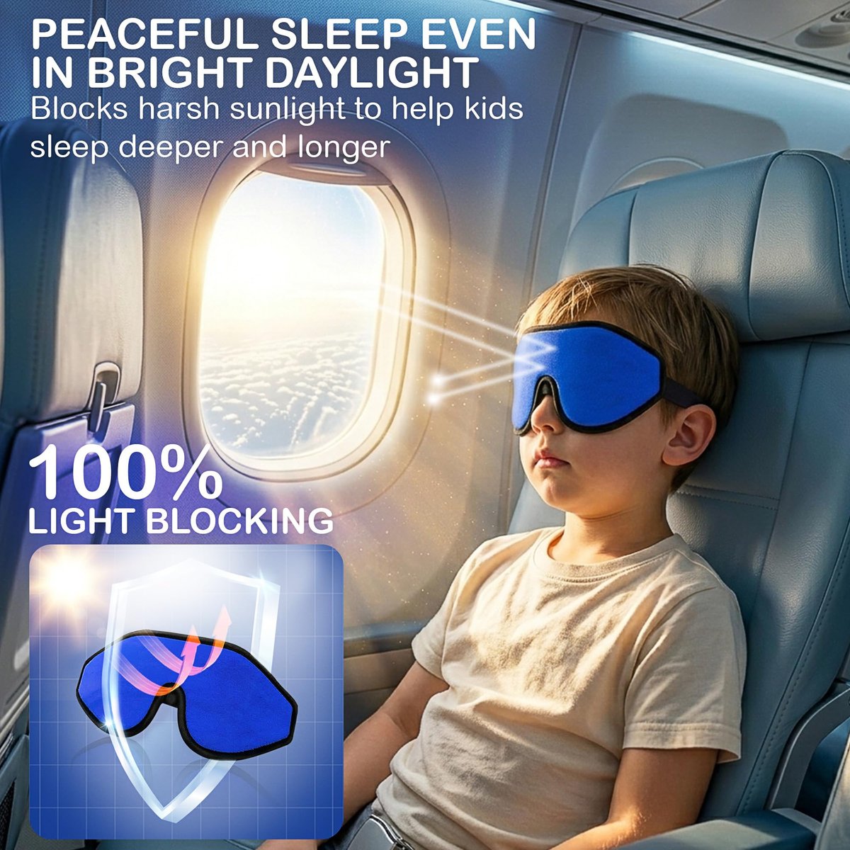 ASTRA VENA 3D Schlafmaske für Kinder – Lichtblockierende Schlafbrille mit Memory-Schaum, verstellbarem Riemen, für Jungen und Mädchen, Dunkelblau