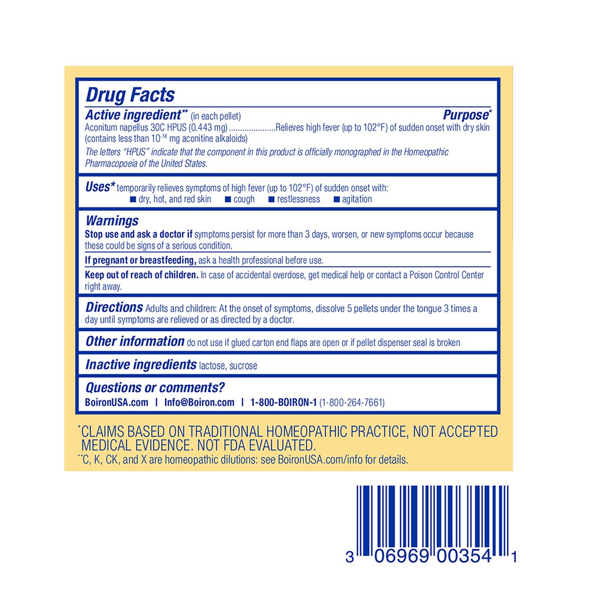 Boiron Aconitum Napellus 30C Homöopathisches Arzneimittel bei Fieber, heißer und trockener Haut, Husten und Unruhe - 3er-Pack (240 Kügelchen)