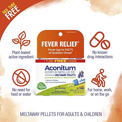 Boiron Aconitum Napellus 30C Homöopathisches Arzneimittel bei Fieber, heißer und trockener Haut, Husten und Unruhe - 3er-Pack (240 Kügelchen)