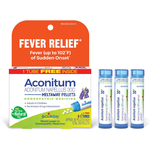 Boiron Aconitum Napellus 30C Homöopathisches Arzneimittel bei Fieber, heißer und trockener Haut, Husten und Unruhe - 3er-Pack (240 Kügelchen)