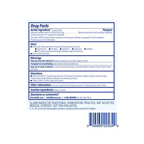Boiron Gelsemium 30C Homöopathisches Arzneimittel gegen Stress, Nervosität, Beklemmung und Lampenfieber – 3er-Pack (240 Kügelchen)