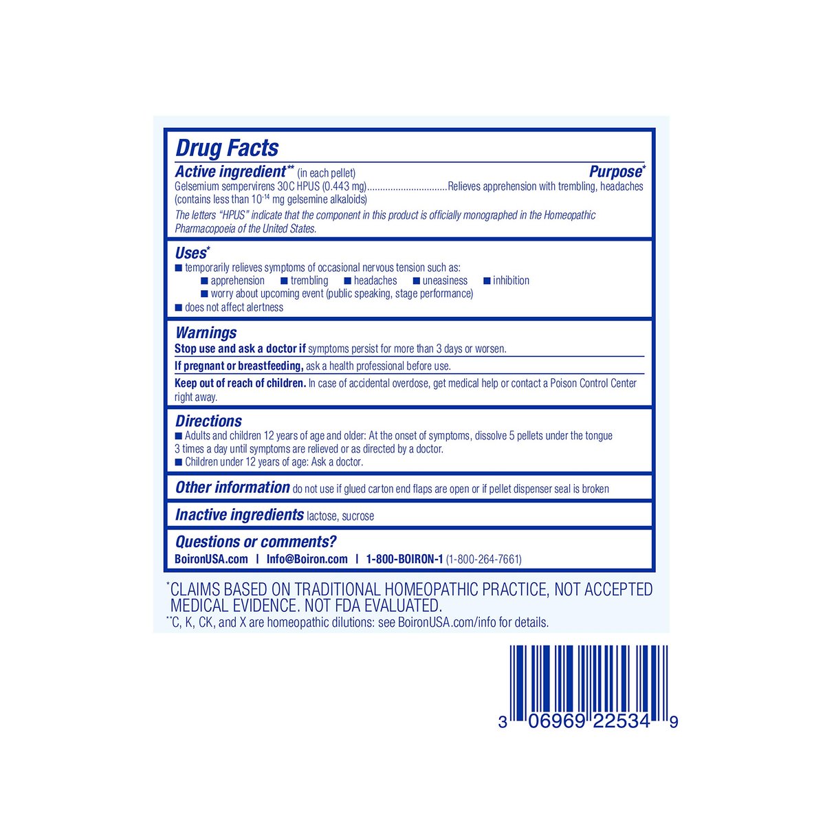 Boiron Gelsemium 30C Homöopathisches Arzneimittel gegen Stress, Nervosität, Beklemmung und Lampenfieber – 3er-Pack (240 Kügelchen)