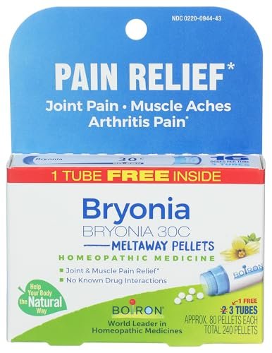Boiron Bryonia 30C Homöopathisches Arzneimittel bei Gelenkschmerzen, Muskelkater, Arthritis-Schmerzen und Muskel- oder Gelenksteifheit – 3er-Pack (240 Kügelchen)