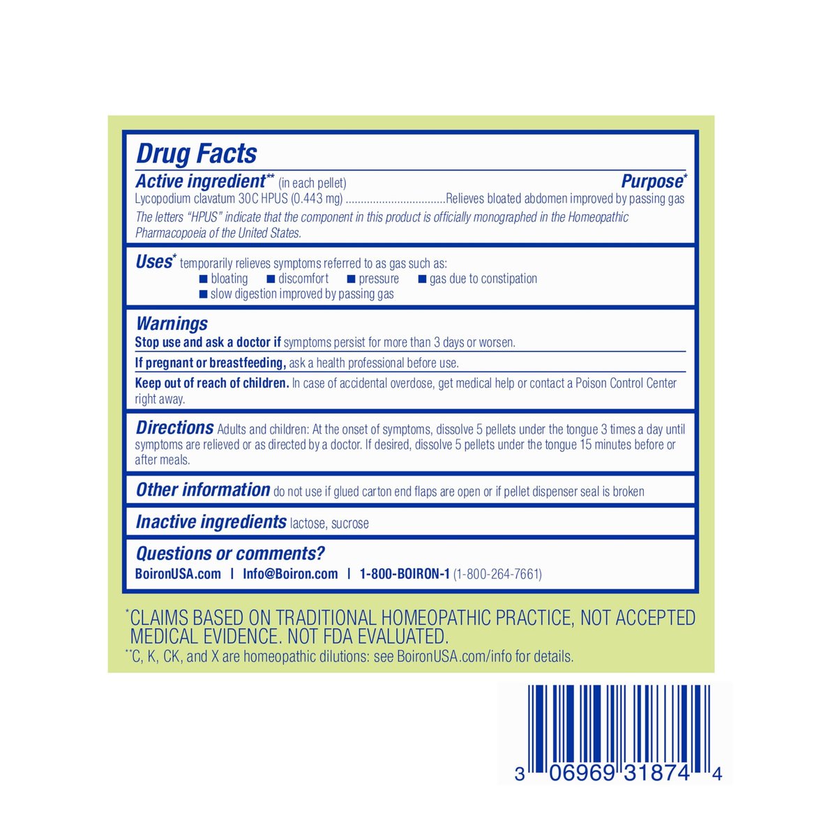 Boiron Lycopodium Clavatum 30C Homöopathisches Mittel gegen Blähungen, Völlegefühl und Magendruck - 3er-Pack (240 Kügelchen)