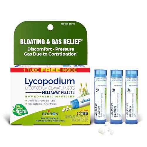 Boiron Lycopodium Clavatum 30C Homöopathisches Mittel gegen Blähungen, Völlegefühl und Magendruck - 3er-Pack (240 Kügelchen)