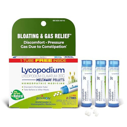 Boiron Lycopodium Clavatum 30C Homöopathisches Mittel gegen Blähungen, Völlegefühl und Magendruck - 3er-Pack (240 Kügelchen)