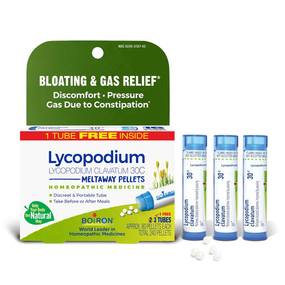 Boiron Lycopodium Clavatum 30C Homöopathisches Mittel gegen Blähungen, Völlegefühl und Magendruck - 3er-Pack (240 Kügelchen)
