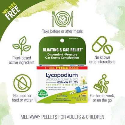Boiron Lycopodium Clavatum 30C Homöopathisches Mittel gegen Blähungen, Völlegefühl und Magendruck - 3er-Pack (240 Kügelchen)