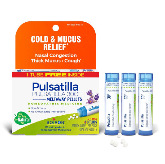 Boiron Pulsatilla 30C Homöopathisches Arzneimittel gegen Erkältung, Nasenverstopfung, dicken Schleim und Husten – 3er-Pack (240 Kügelchen)