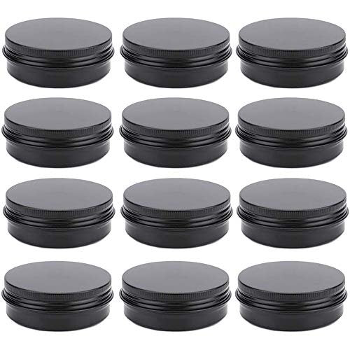 12er-Pack 2 oz Aluminium-Dosen 60 ml Runde nachfüllbare Behälter, schwarze Aluminium-Kosmetikprobenbehälter mit Schraubdeckel für Gewürze, Salben, Pulver oder Bonbons