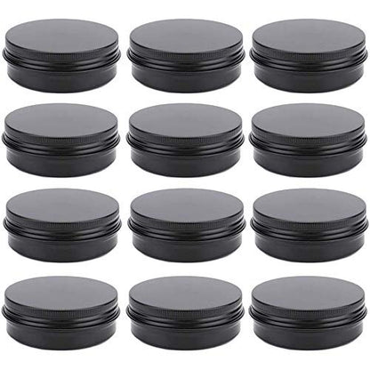 12er-Pack 2 oz Aluminium-Dosen 60 ml Runde nachfüllbare Behälter, schwarze Aluminium-Kosmetikprobenbehälter mit Schraubdeckel für Gewürze, Salben, Pulver oder Bonbons