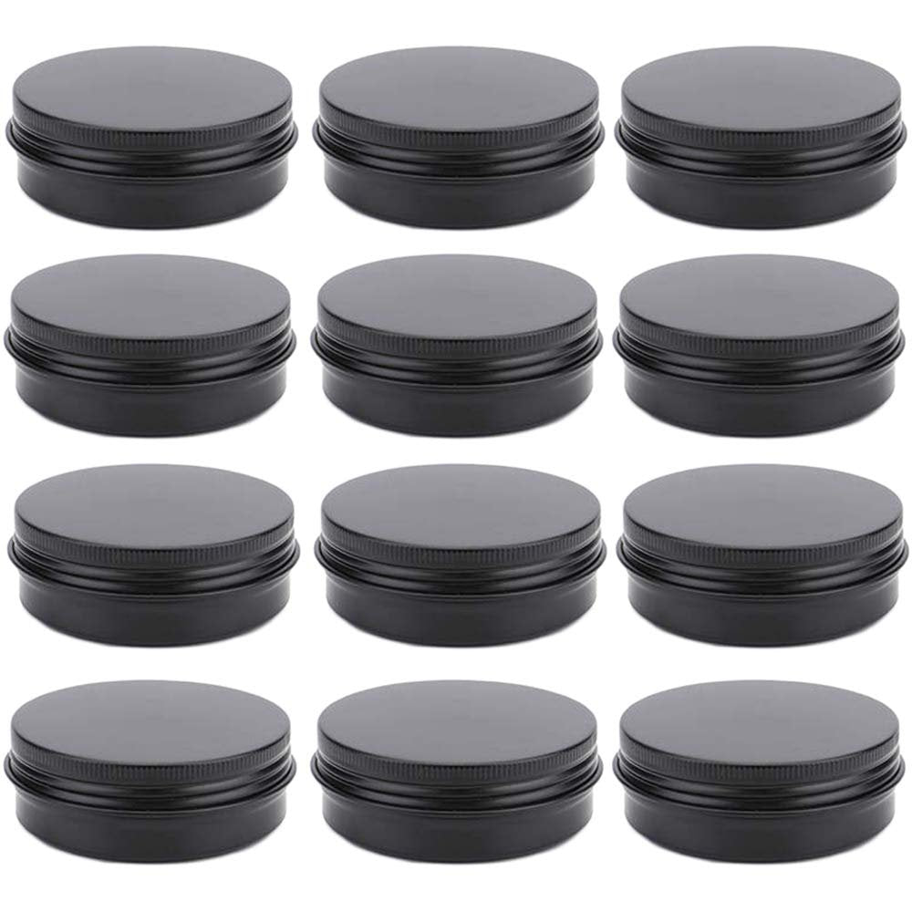12er-Pack 2 oz Aluminium-Dosen 60 ml Runde nachfüllbare Behälter, schwarze Aluminium-Kosmetikprobenbehälter mit Schraubdeckel für Gewürze, Salben, Pulver oder Bonbons