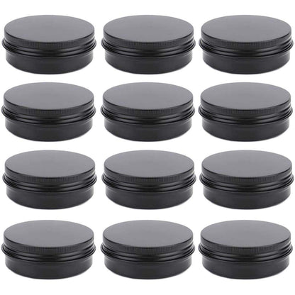 12er-Pack 2 oz Aluminium-Dosen 60 ml Runde nachfüllbare Behälter, schwarze Aluminium-Kosmetikprobenbehälter mit Schraubdeckel für Gewürze, Salben, Pulver oder Bonbons