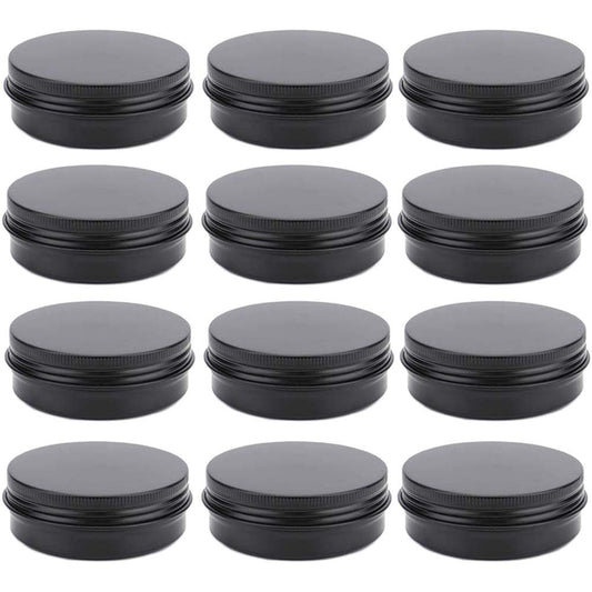 12er-Pack 2 oz Aluminium-Dosen 60 ml Runde nachfüllbare Behälter, schwarze Aluminium-Kosmetikprobenbehälter mit Schraubdeckel für Gewürze, Salben, Pulver oder Bonbons