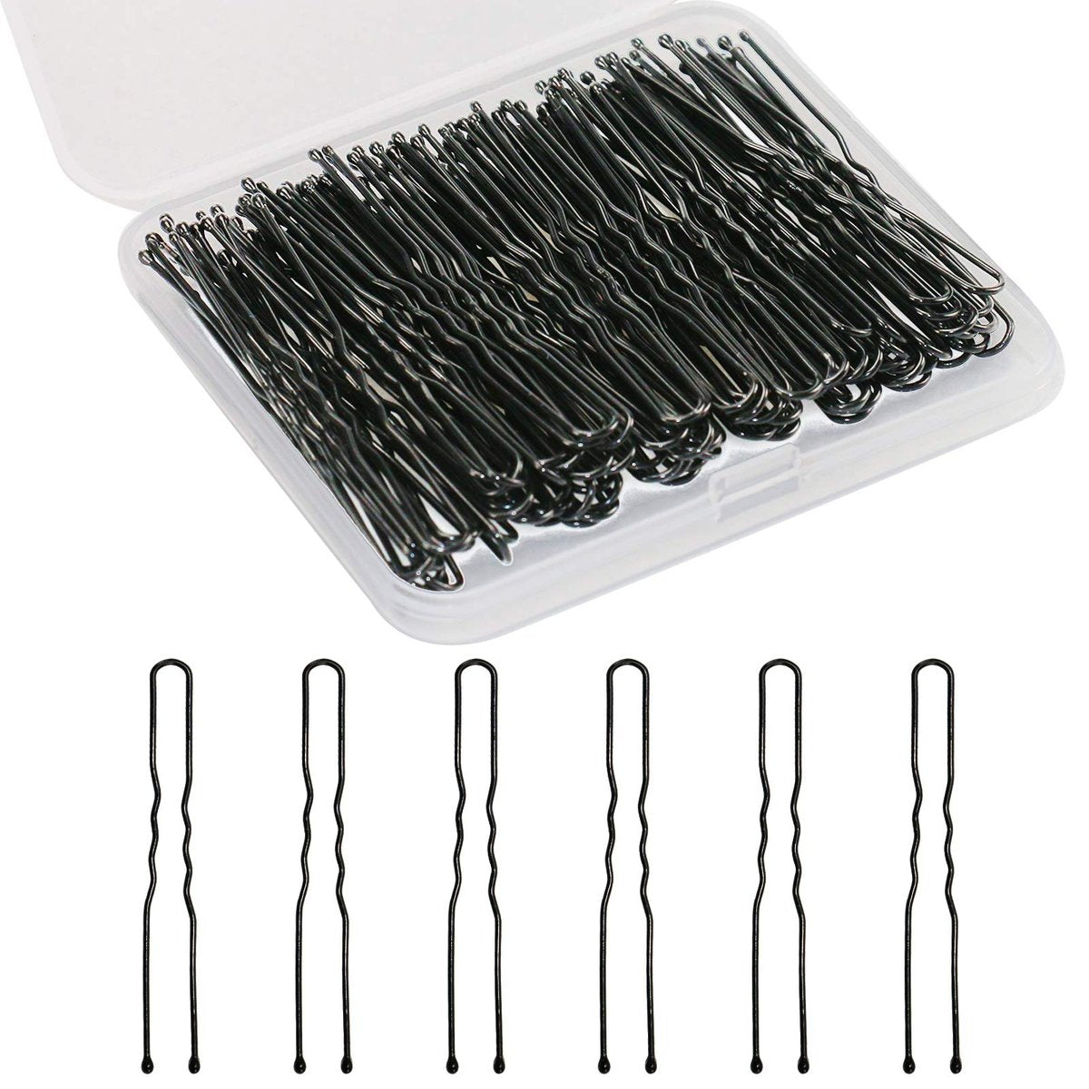 U-förmige Haarnadeln, Sevensun 100 Stück Damen Haarknoten Haarnadeln, mit Aufbewahrungsbox, (2,4 Zoll), (Schwarz)