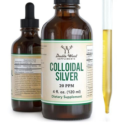 Kolloidales Silber 20 PPM - 118 ml (Plata Coloidal mit Pipette) 99,9% Rein, Glutenfrei, Nicht-GVO von Double Wood Supplements