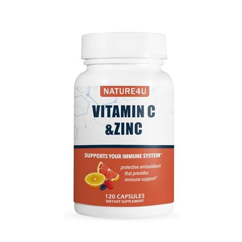 Nature4U Vitamin C 1000mg mit Zink, Hagebutte und Citrus-Bioflavonoiden – Immunsystem-Unterstützung, Antioxidantien-Schutz, 120 Kapseln