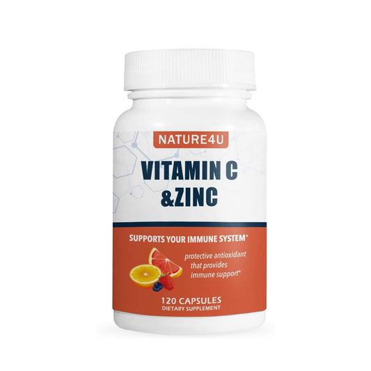 Nature4U Vitamin C 1000mg mit Zink, Hagebutte und Citrus-Bioflavonoiden – Immunsystem-Unterstützung, Antioxidantien-Schutz, 120 Kapseln