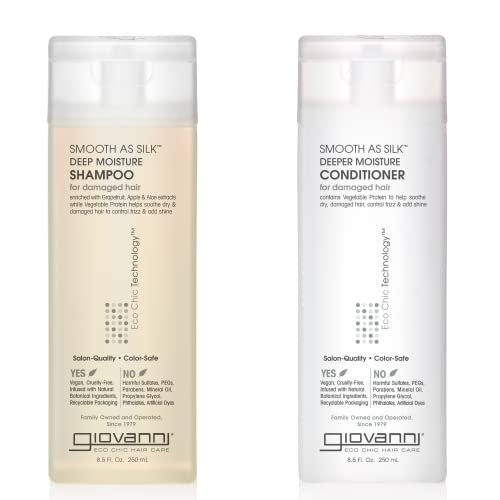 GIOVANNI Smooth as Silk Deeper Moisture Shampoo & Conditioner Set, 8,5 Unzen – Feuchtigkeitsspendend, Frizz-kontrollierend, Farbschutz