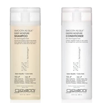GIOVANNI Smooth as Silk Deeper Moisture Shampoo & Conditioner Set, 8,5 Unzen – Feuchtigkeitsspendend, Frizz-kontrollierend, Farbschutz