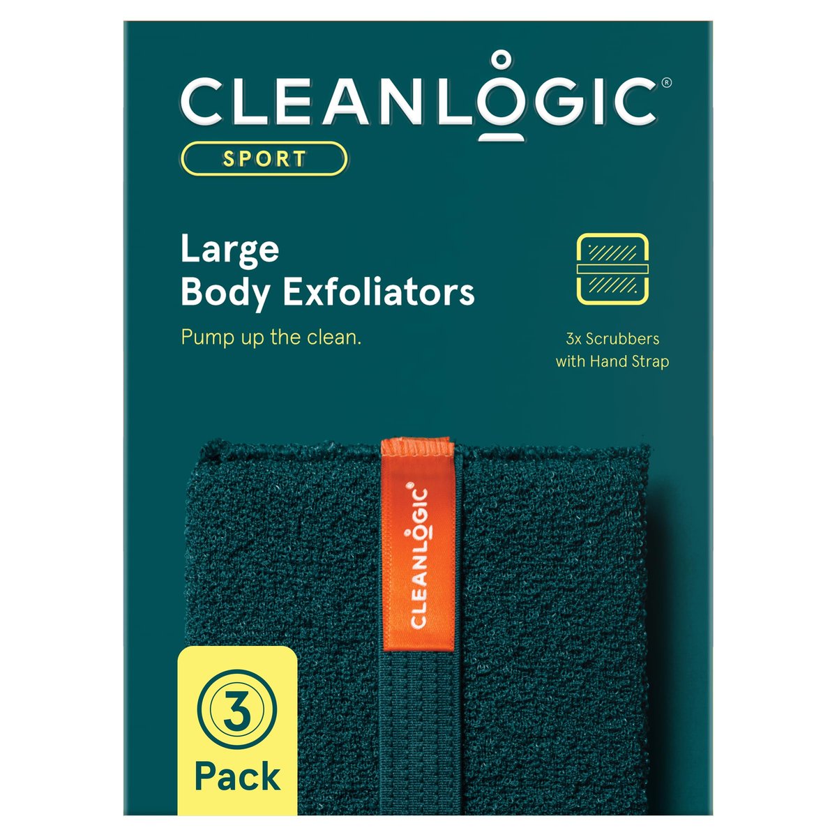 Cleanlogic Sport Peeling-Körperbürste, Großer Peeling-Peeling für Sportler, Tägliche Hautpflege-Routine für glatte, saubere Haut, 3er-Pack