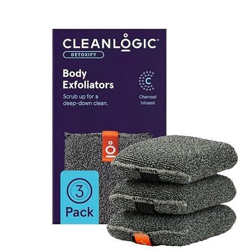 Cleanlogic Detoxify Reinigender Aktivkohle-Peeling-Körperbürste – 3er-Pack, wiederverwendbar für weiche & glatte Haut