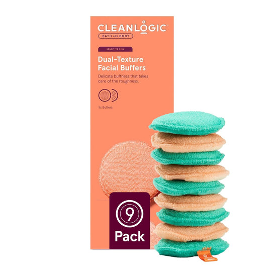 CleanLogic Bath & Body Exfolierende Dual-Textur Gesichtspads – Gesichtsschwämme für Reinigung & Pflege empfindlicher Haut, Make-up Entferner Pads, Farben gemischt, 9er Pack
