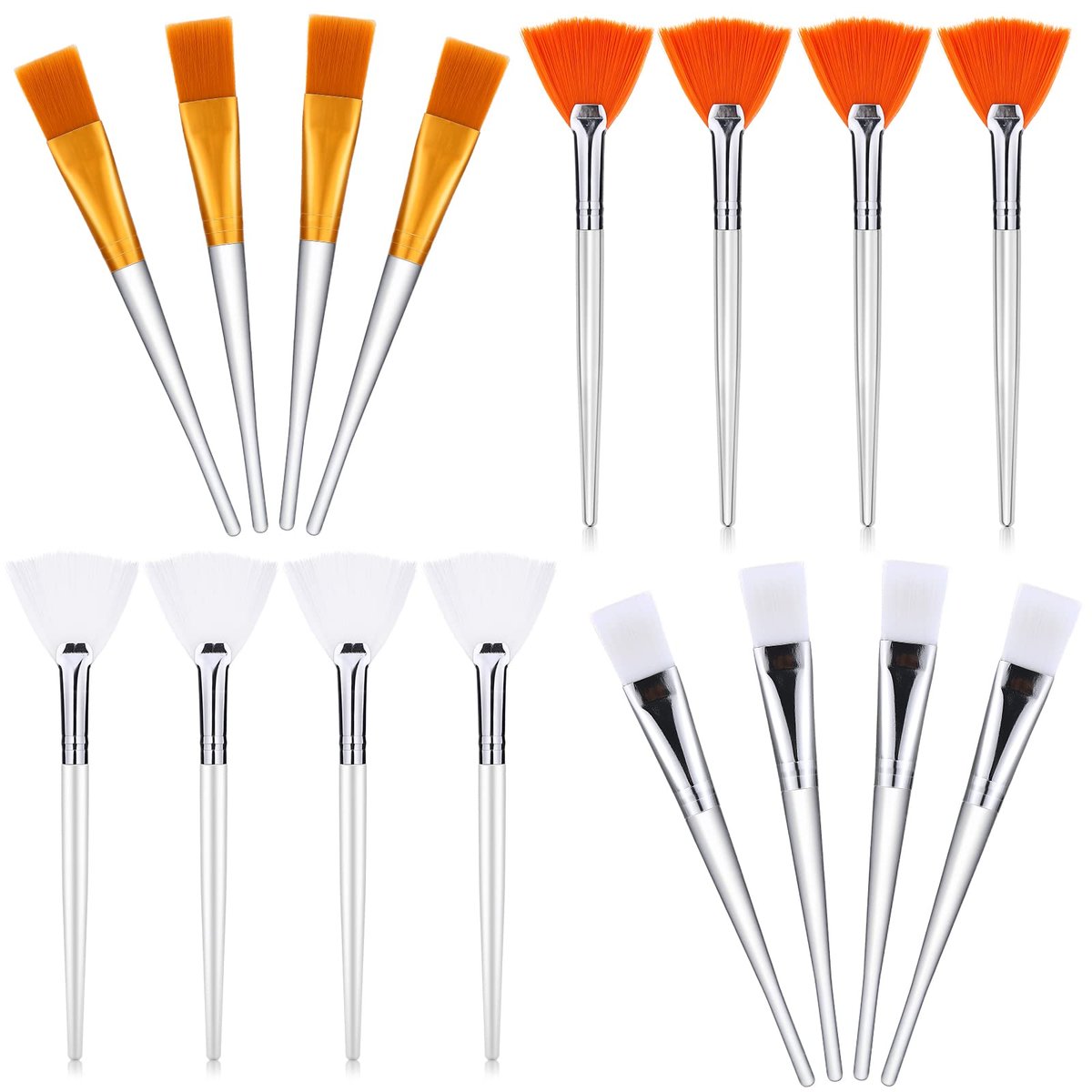 16-teiliges Gesichtsmasken-Fächerpinsel-Set – weiche synthetische Pinsel für Kosmetik und Wimpernverlängerung (6 Zoll lang, schlicht)