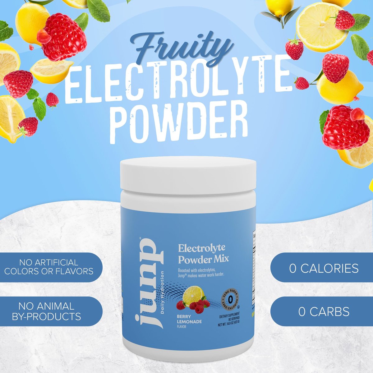 JUNP Elektrolytpulver Ohne Zucker Ohne Kohlenhydrate – Beeren-Limonade Keto Elektrolyt-Getränkemischung – Kalium- & Salz-Hydrationspulver – Null Kalorien Zuckerfreies Elektrolytpulver, 90 Portionen