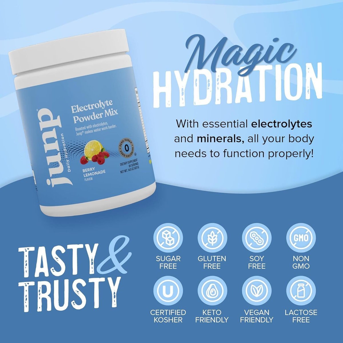 JUNP Elektrolytpulver Ohne Zucker Ohne Kohlenhydrate – Beeren-Limonade Keto Elektrolyt-Getränkemischung – Kalium- & Salz-Hydrationspulver – Null Kalorien Zuckerfreies Elektrolytpulver, 90 Portionen