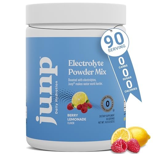 JUNP Elektrolytpulver Ohne Zucker Ohne Kohlenhydrate – Beeren-Limonade Keto Elektrolyt-Getränkemischung – Kalium- & Salz-Hydrationspulver – Null Kalorien Zuckerfreies Elektrolytpulver, 90 Portionen