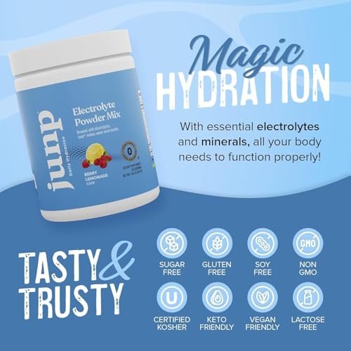 JUNP Elektrolytpulver Ohne Zucker Ohne Kohlenhydrate – Beeren-Limonade Keto Elektrolyt-Getränkemischung – Kalium- & Salz-Hydrationspulver – Null Kalorien Zuckerfreies Elektrolytpulver, 90 Portionen