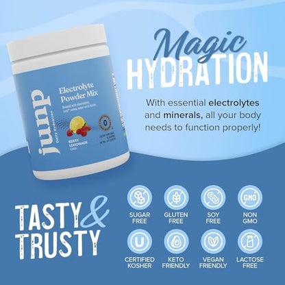 JUNP Elektrolytpulver Ohne Zucker Ohne Kohlenhydrate – Beeren-Limonade Keto Elektrolyt-Getränkemischung – Kalium- & Salz-Hydrationspulver – Null Kalorien Zuckerfreies Elektrolytpulver, 90 Portionen