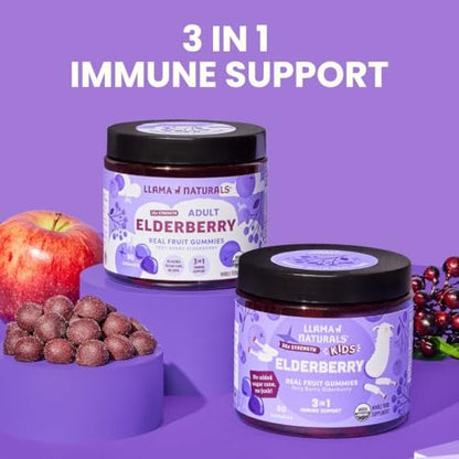 Llama Naturals Holunderbeeren Gummibärchen für Erwachsene – Veganes, Bio Immunsystem Unterstützung mit Vitamin C und Zink, Echte Fruchtgummis, Ohne Zuckerrohr, 90 Stück