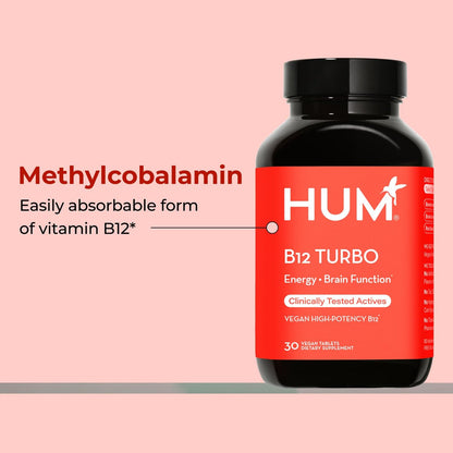 HUM B12 Turbo – Hochdosiertes Vitamin B12 Präparat mit Calcium für tägliche Energie, vegan & glutenfrei, 30 Tabletten