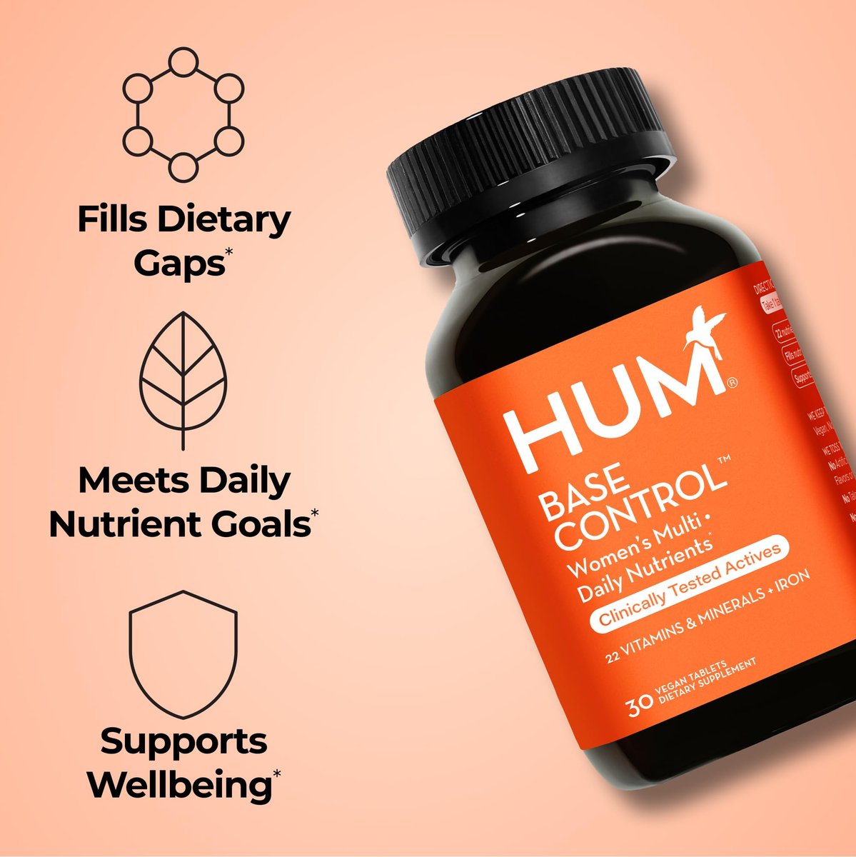 HUM Base Control Multivitamin für Frauen – 22 essentielle Vitamine & Mineralien, Vitamin C, Eisen, Biotin, Zink, B-Komplex, Unterstützung für die Prämenopause, glutenfrei, 30 Kapseln
