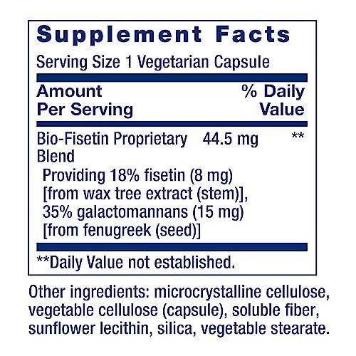 Life Extension Bio-Fisetin – Fisetin mit Galactomannanen aus Bockshornkleesamen für Zellgesundheit, kognitive Gesundheit und Langlebigkeit – glutenfrei, vegetarisch, nicht gentechnisch verändert – 30 Kapseln