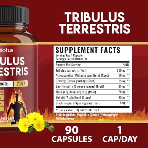 Tribulus Terrestris Kapseln mit Ashwagandha, Panax Ginseng, Sägepalme, Maca, Shilajit – 90 Kapseln – 3 Monate Vorrat
