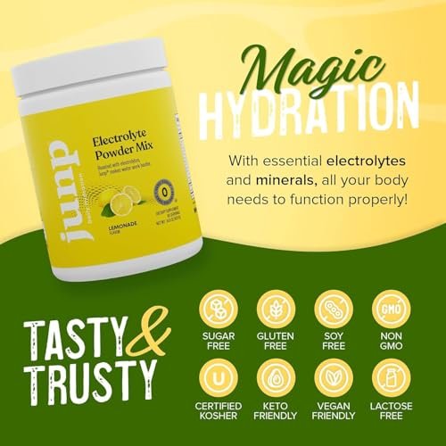 JUNP Elektrolytpulver ohne Zucker und Kohlenhydrate – Zitronenlimonade Keto-Elektrolyt-Getränk – Kalium- und Salzpulver – Null Kalorien, zuckerfrei, koscher, 90 Portionen